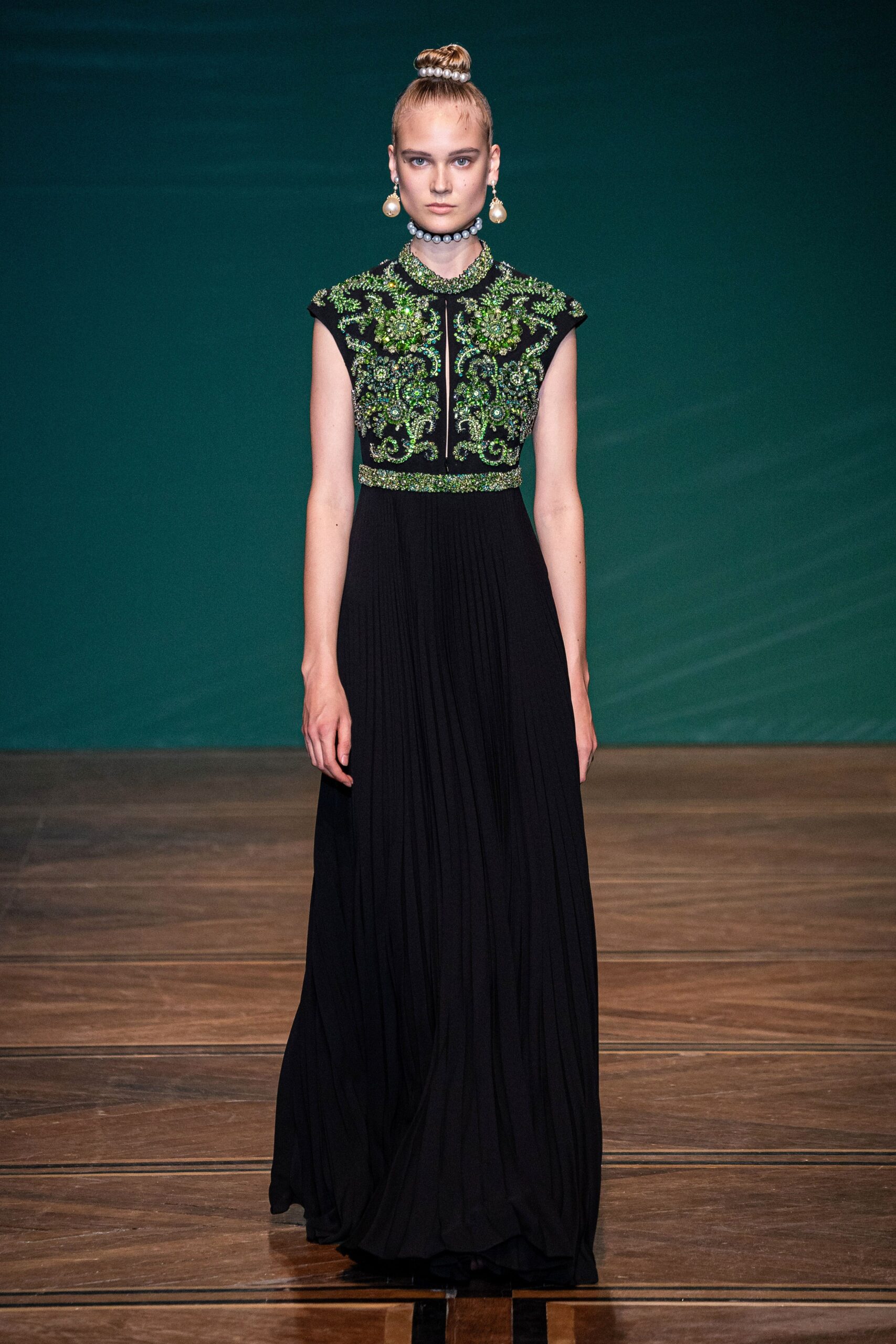 black silk sleeveless gown