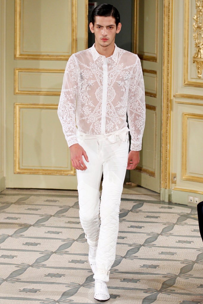 white lace shirt and pants
