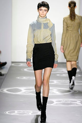 beige gray fitted blouse black pencil skirt