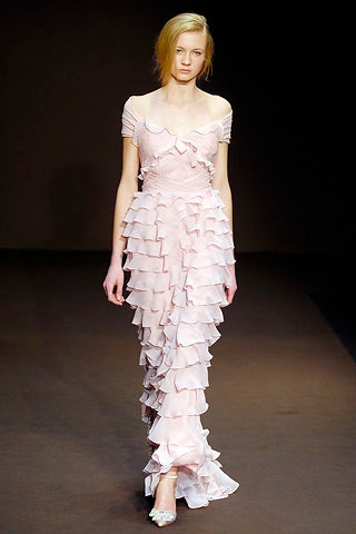 pink silk off-shoulder gown