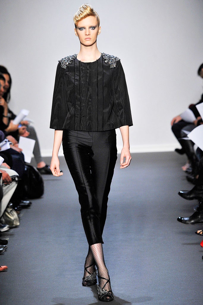 black silk long-sleeve collared fitted pleated beaded jacket