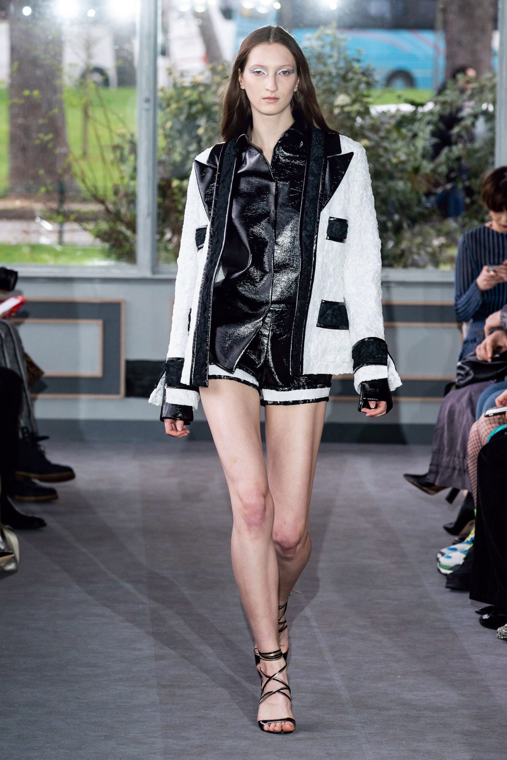 black and white fitted jacket with shorts