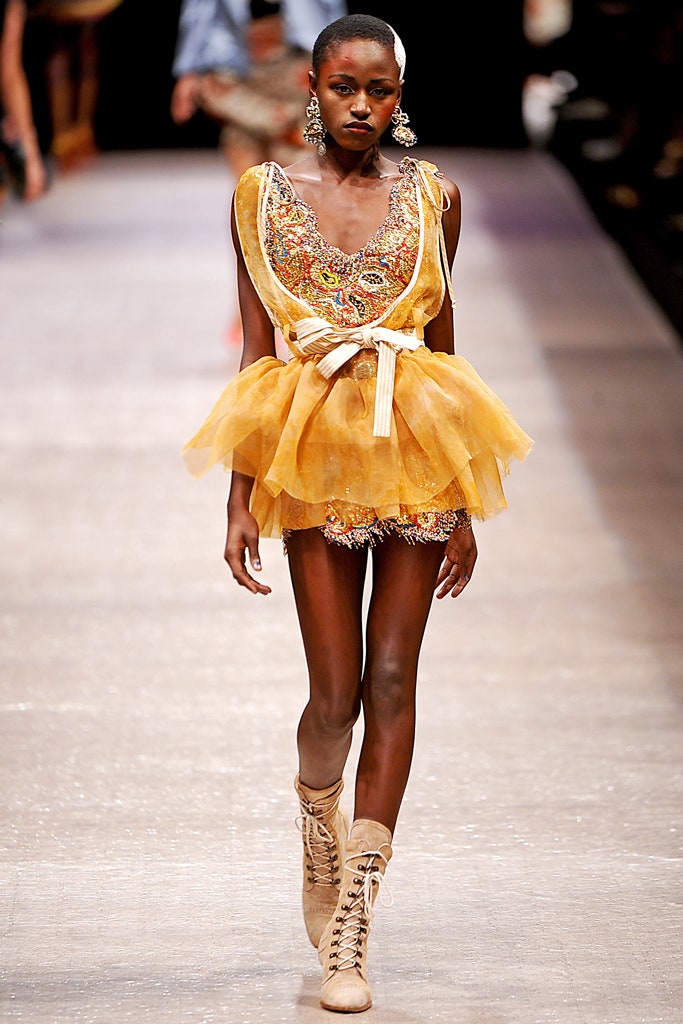 yellow ruffled embroidered mini dress