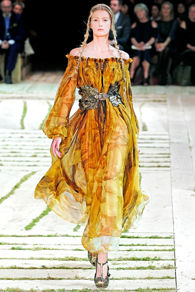 yellow brown flowing maxi dress