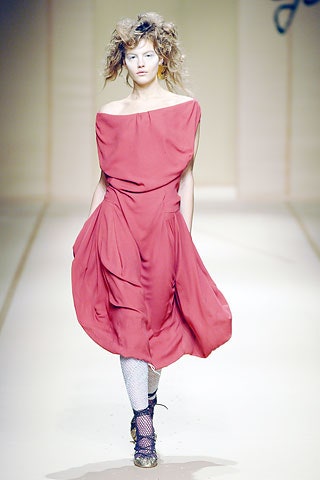 red silk off-shoulder dress