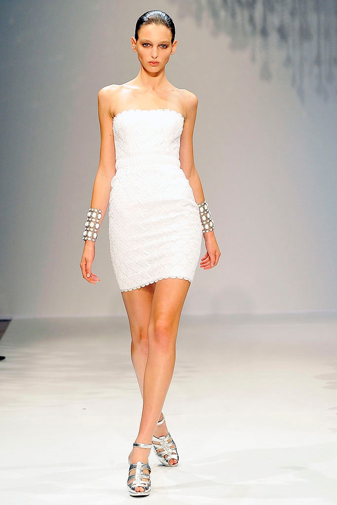 white strapless fitted dress