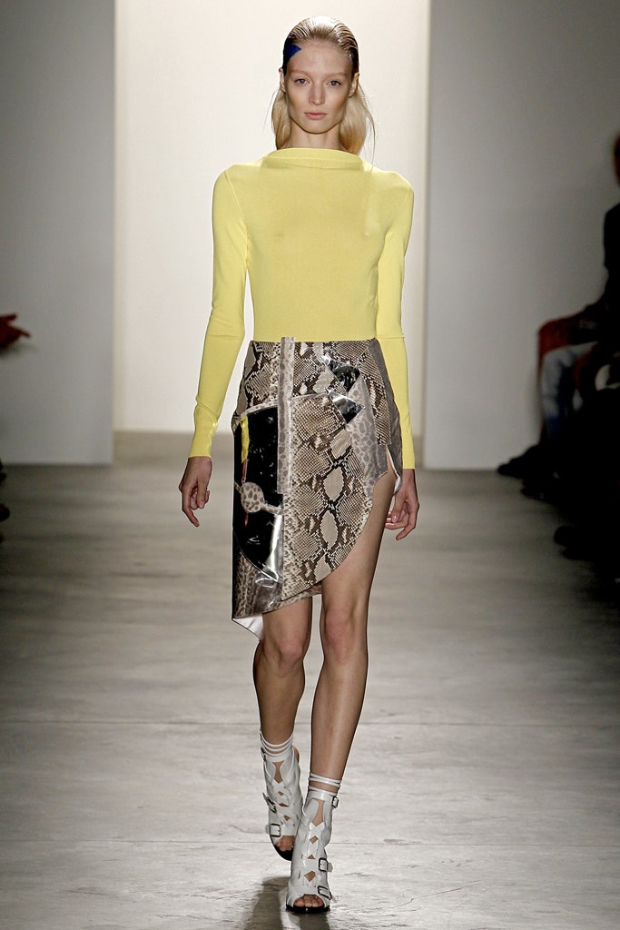 multi vinyl asymmetric fitted printed shiny skirt
