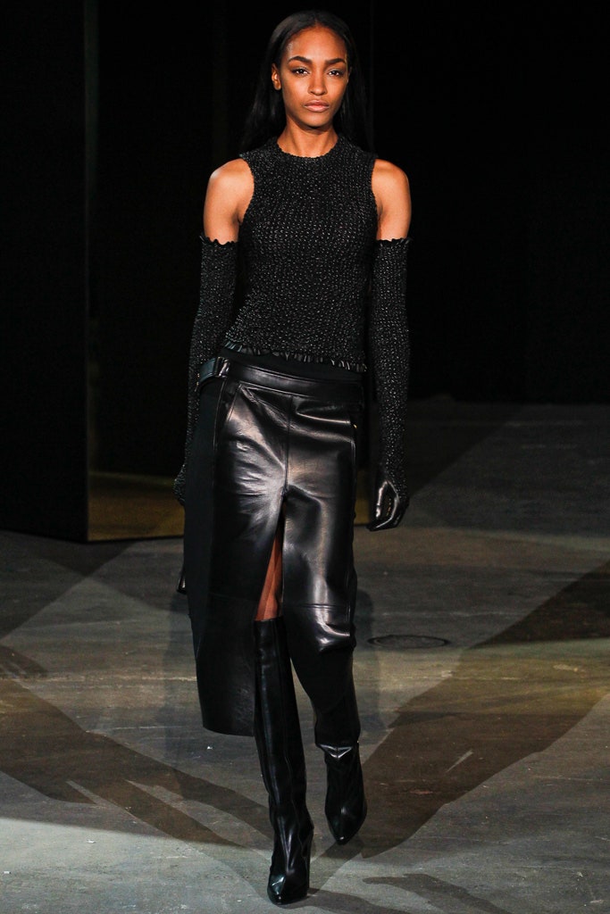 black fitted top and skirt