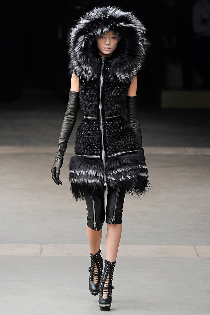 black fur hooded coat
