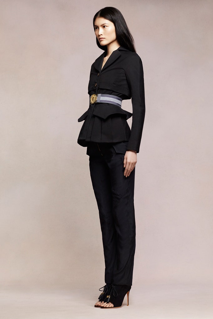 black tailored blazer and fitted pants