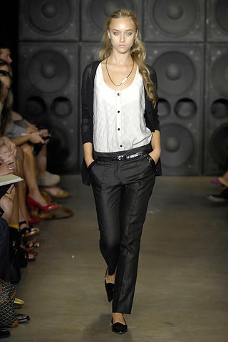 white silk blouse and black pants