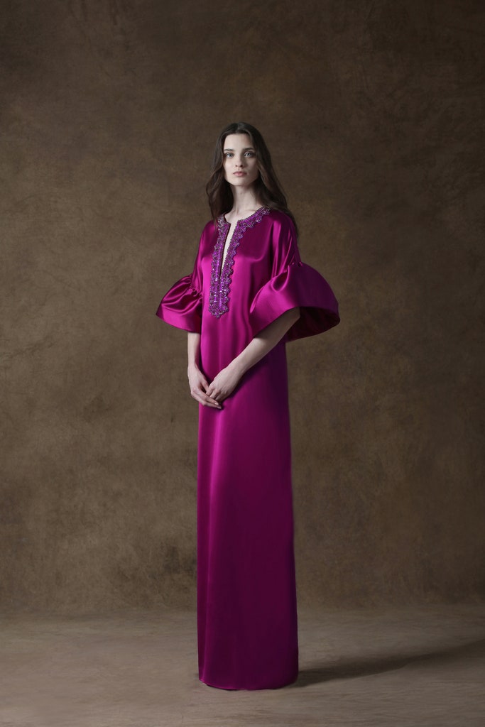 pink silk embroidered gown