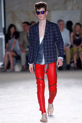 red leather fitted zippered pants