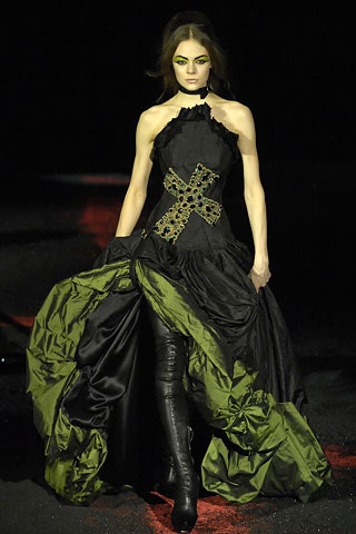 black and green flowing gown