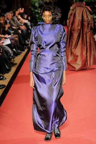 purple silk fitted gown