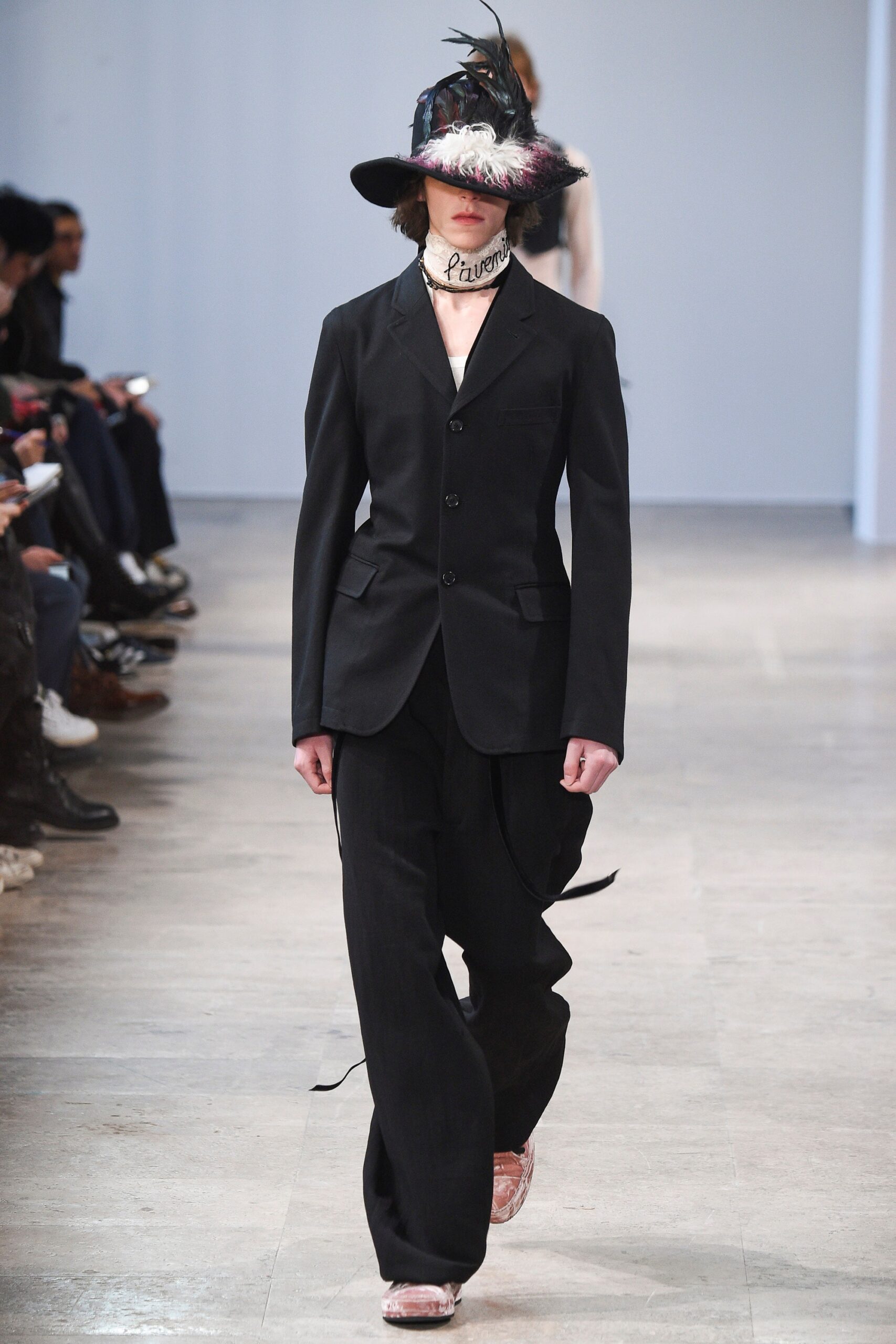 black tailored suit with hat