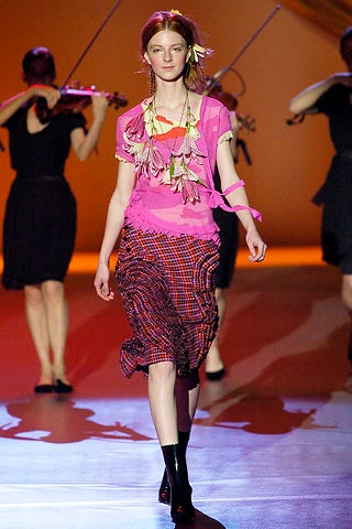 pink silk top with pleated skirt