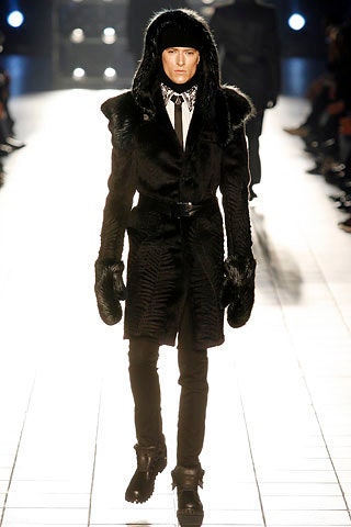 black fur coat with gloves