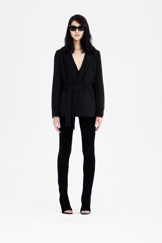 black tailored blazer with fitted pants