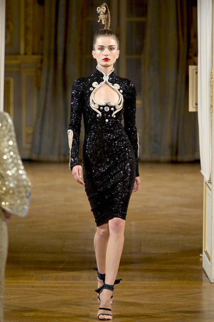 fitted black sequin dress