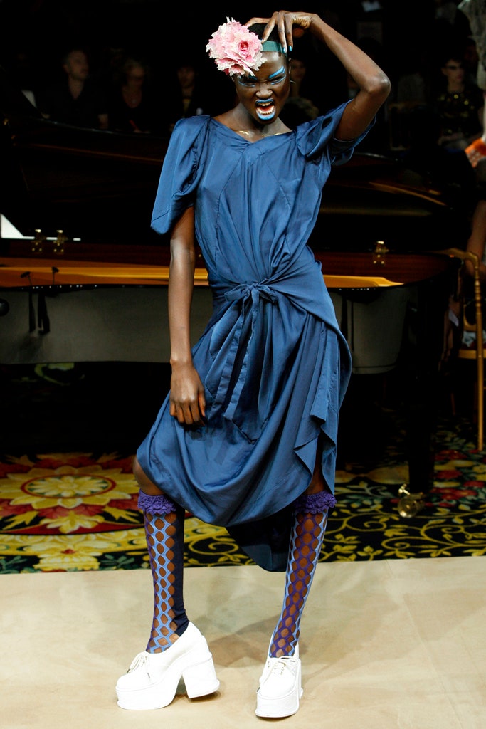 blue silk short-sleeve v-neck relaxed draped belted dress