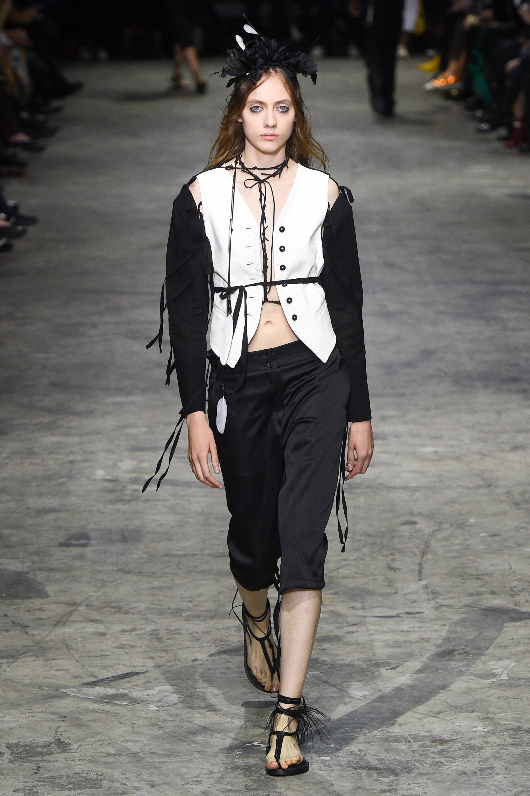 black and white fitted top with relaxed pants