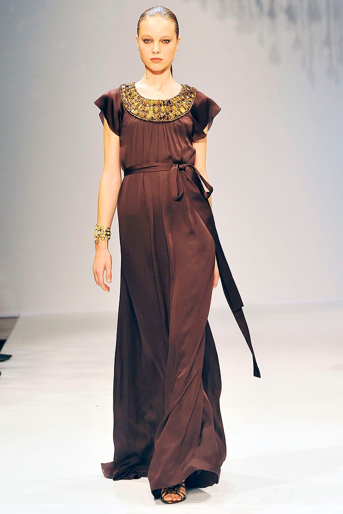 brown silk fitted gown