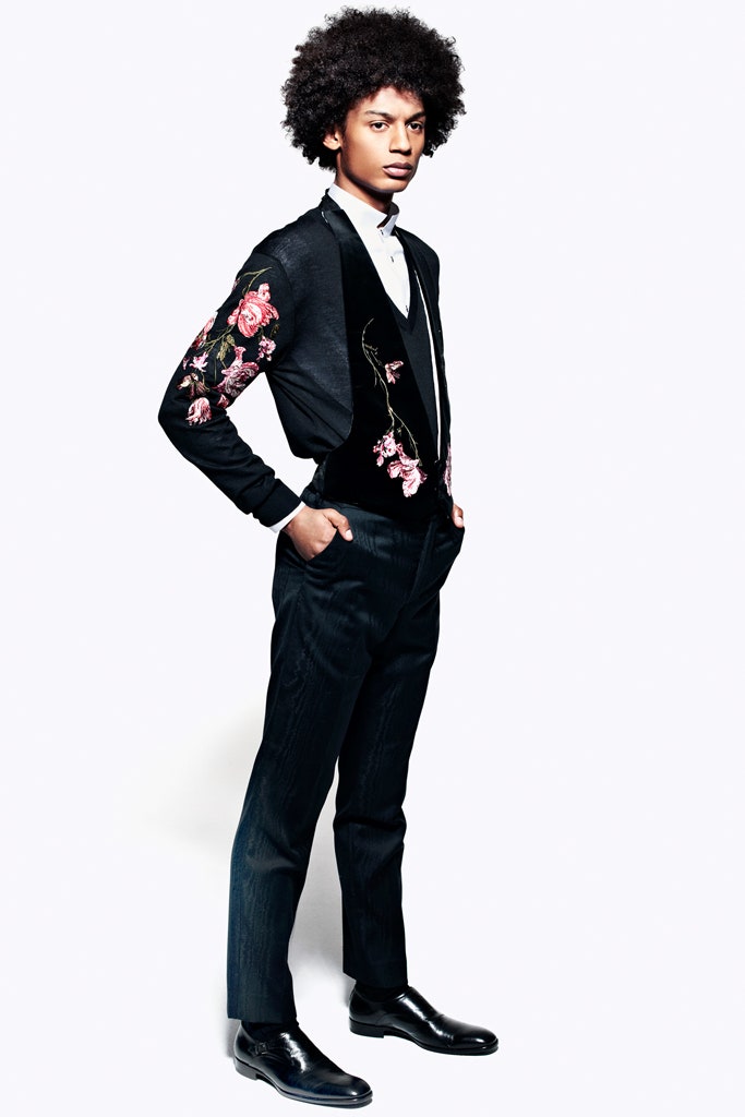 black embroidered blazer with white shirt