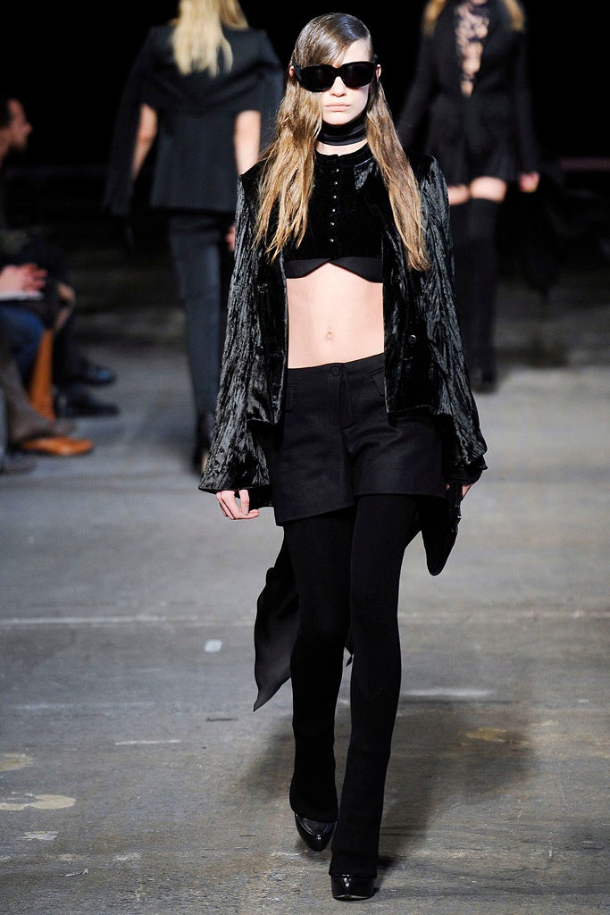 black fitted top and skirt