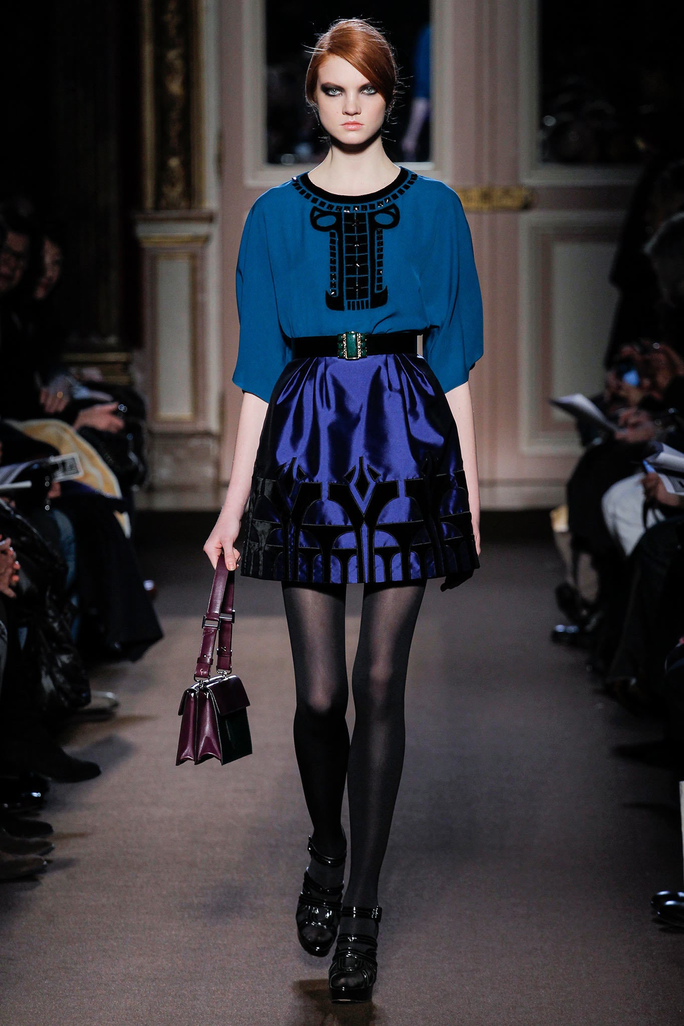 purple fitted pleated skirt