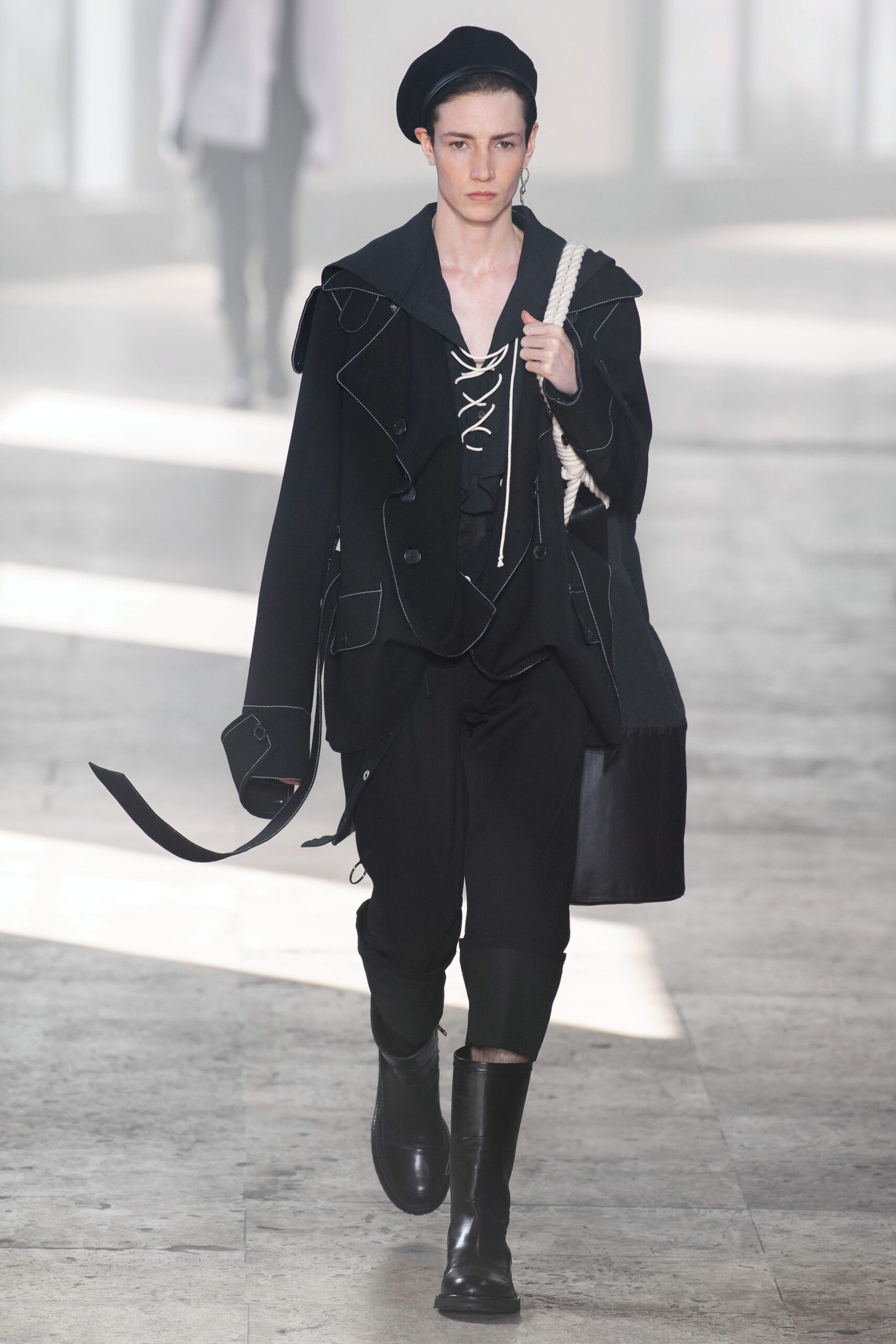 black cotton long-sleeve collared oversized zippered layered jacket