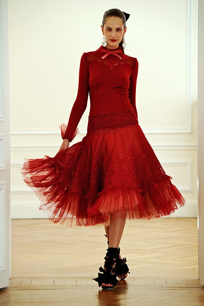 red silk tulle midi dress