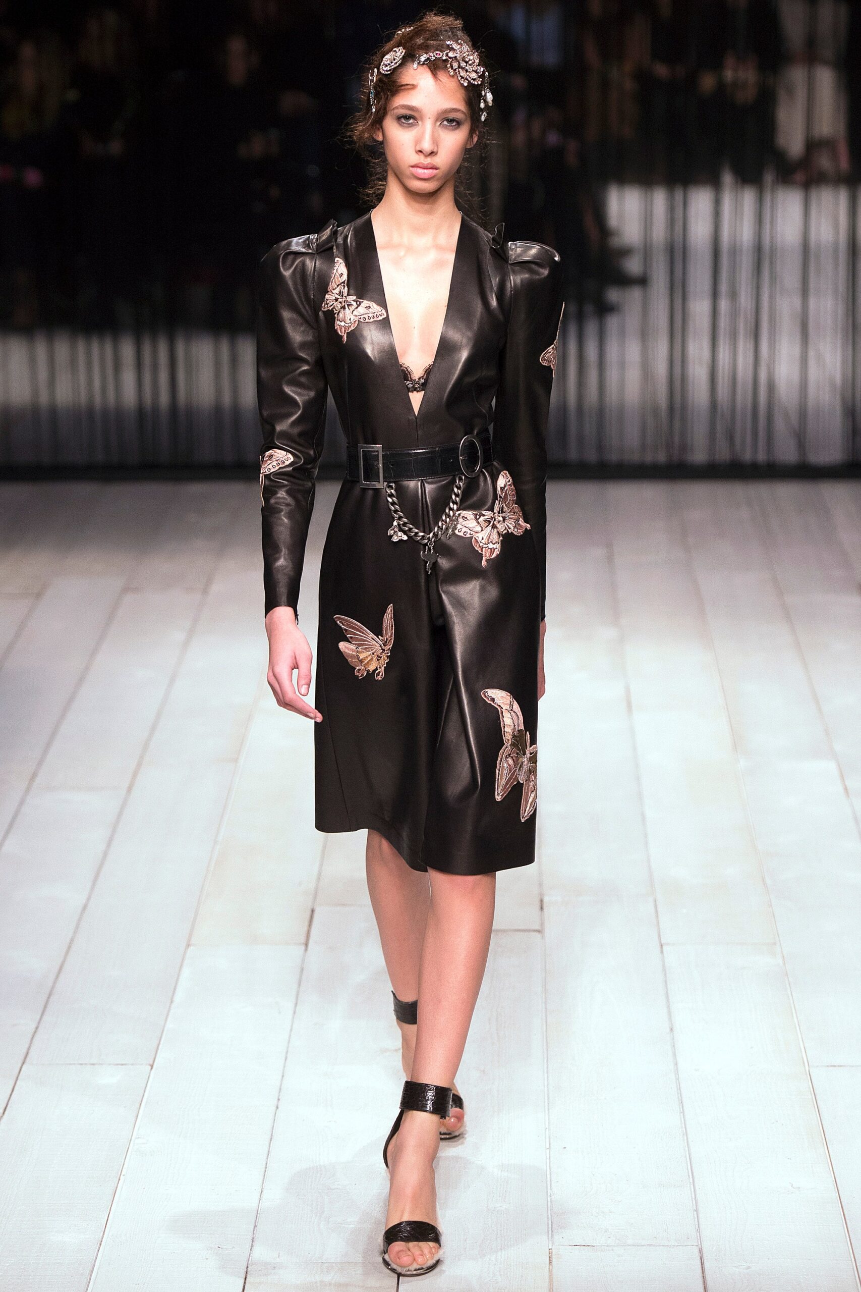 black leather embellished midi dress