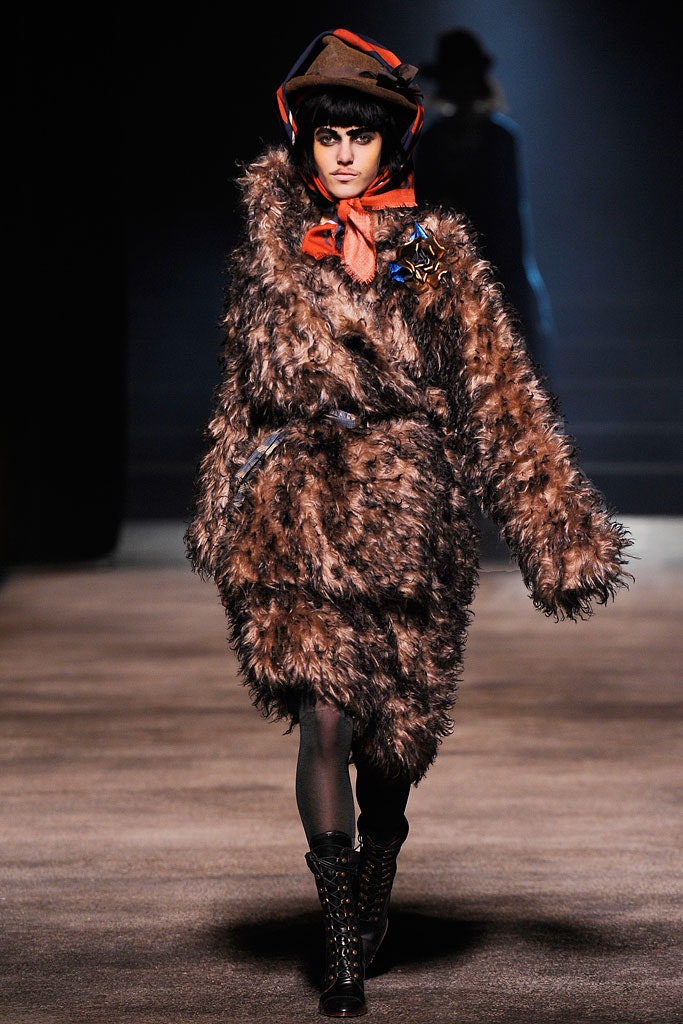 brown fur oversized belted coat