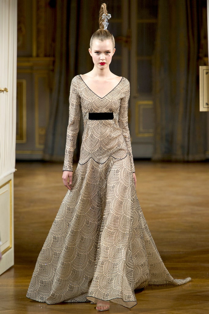 beige silk embroidered gown