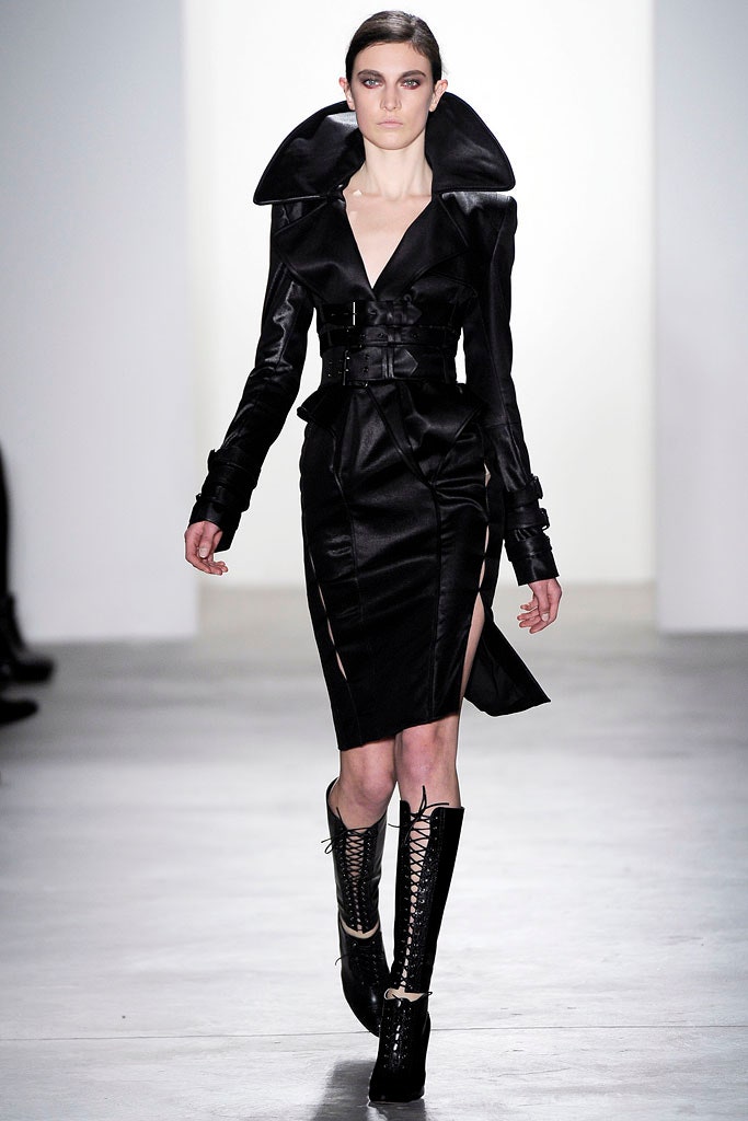 black silk fitted dress with boots