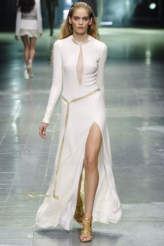white silk fitted gown