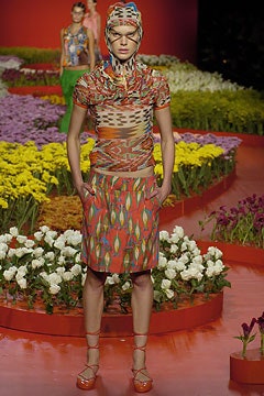 multi-colored fitted top and skirt