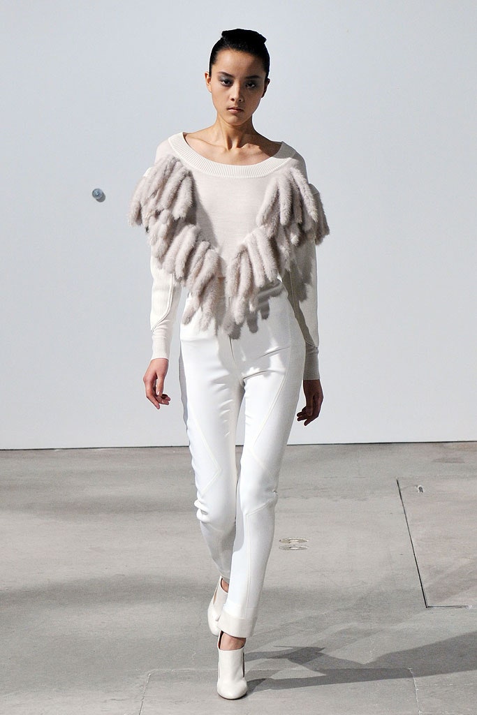 white fitted sweater and pants