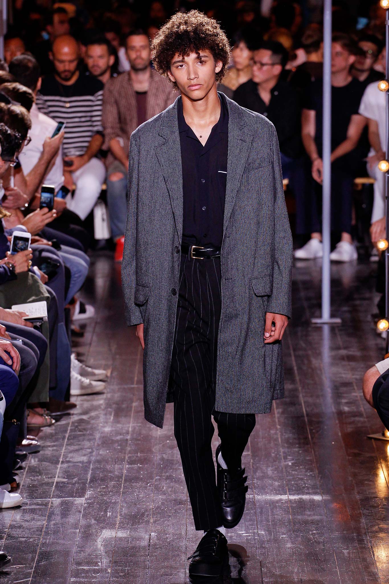 gray wool coat with black shirt