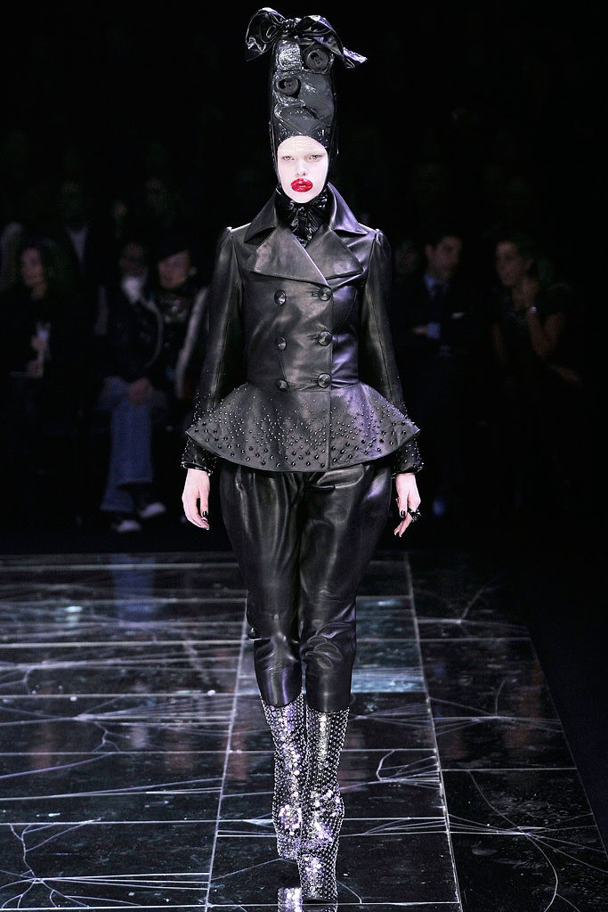 black leather fitted jacket and pants