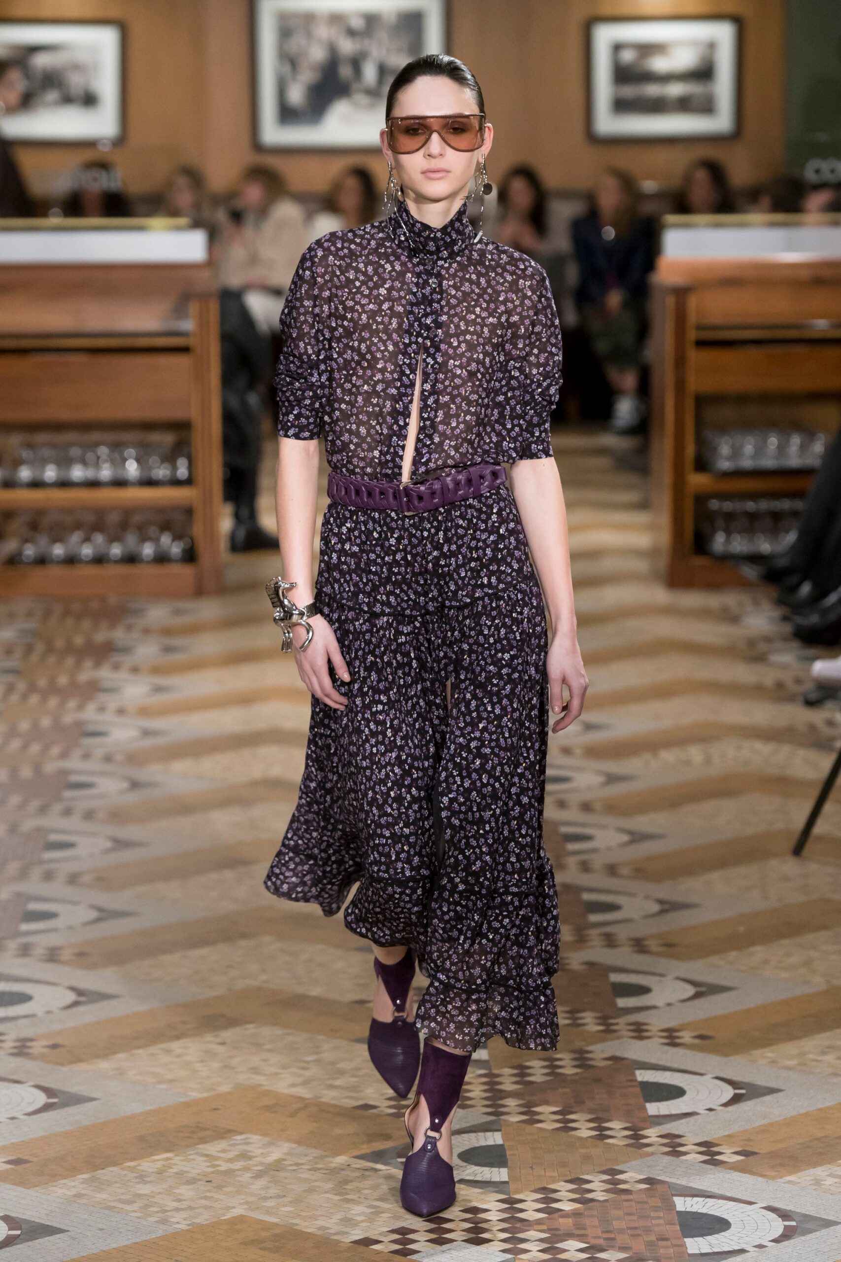 purple floral midi dress