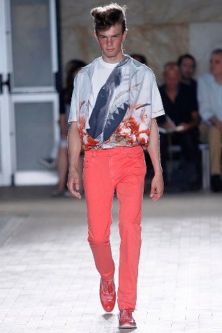 coral cotton slim straight-leg pants