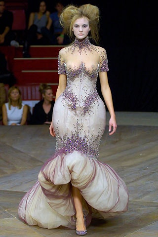 beige embellished high-neck gown