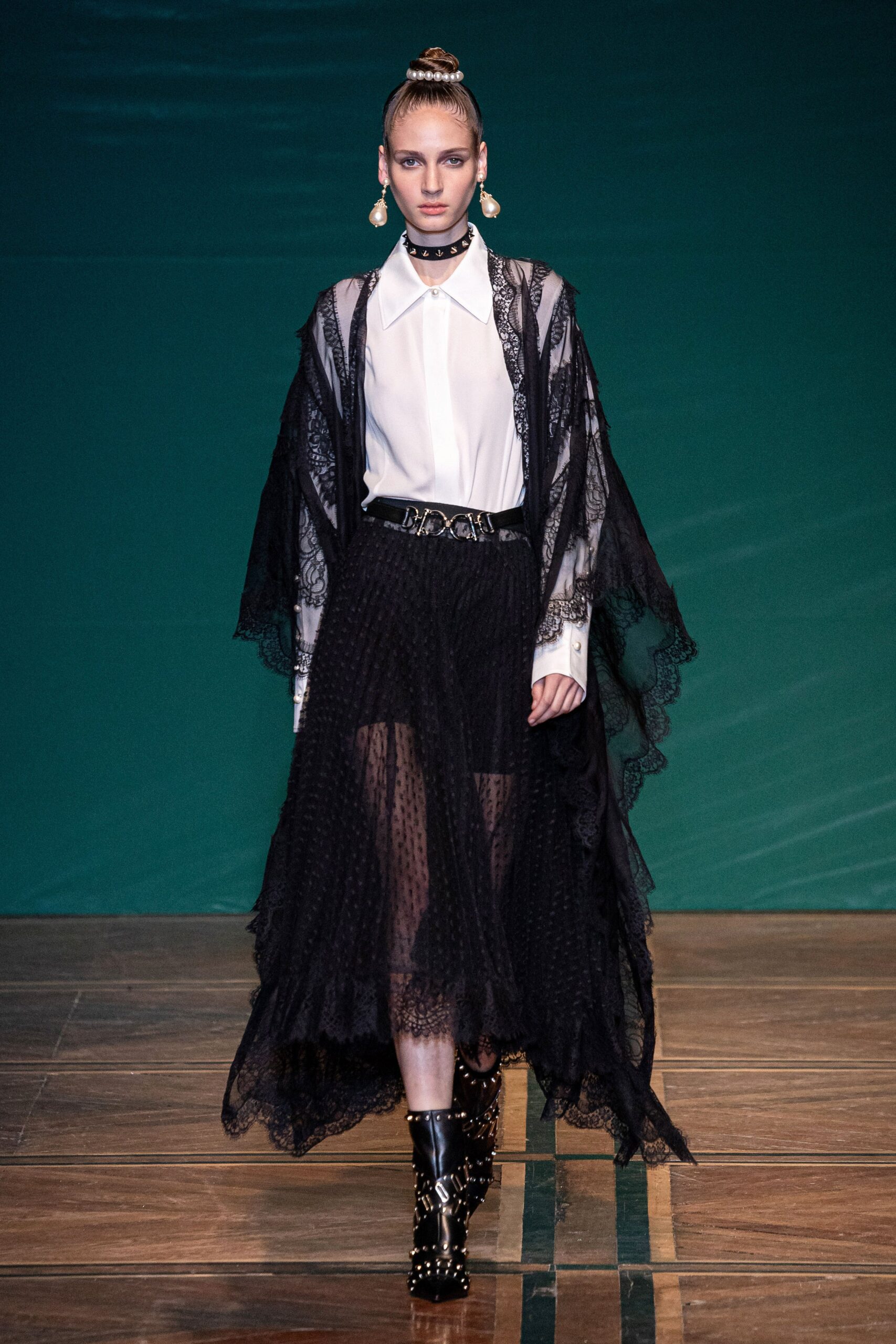 black lace oversized layered sheer cape
