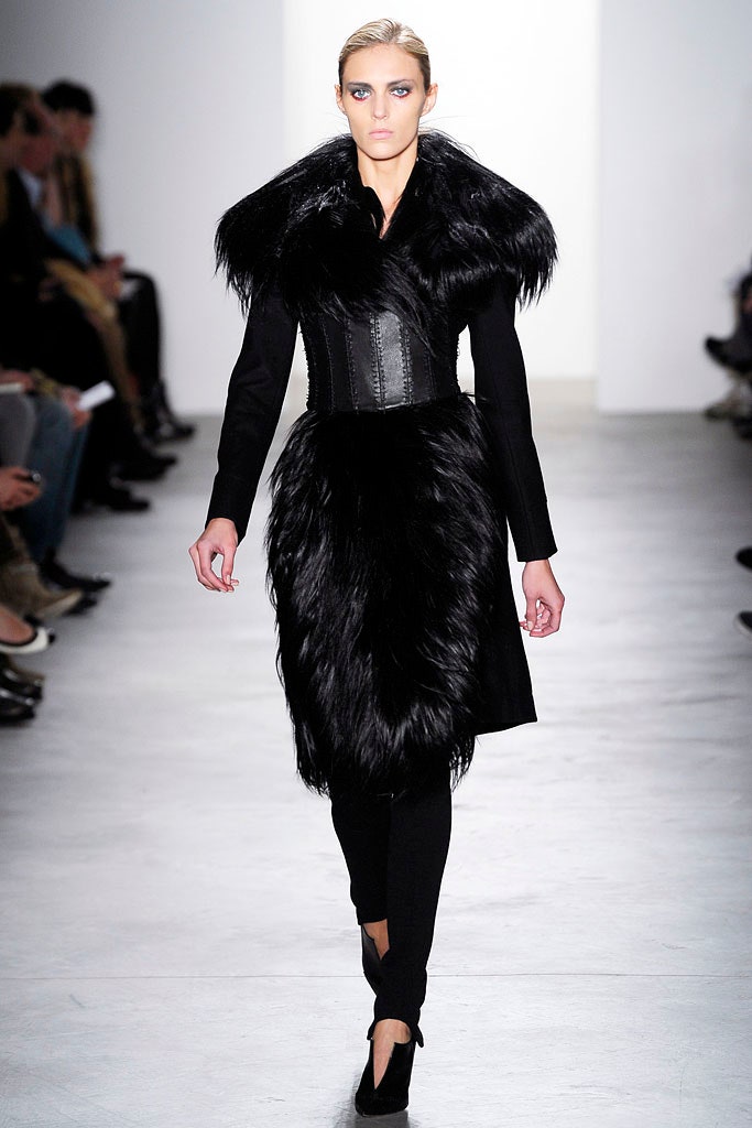 black fur leather fitted coat