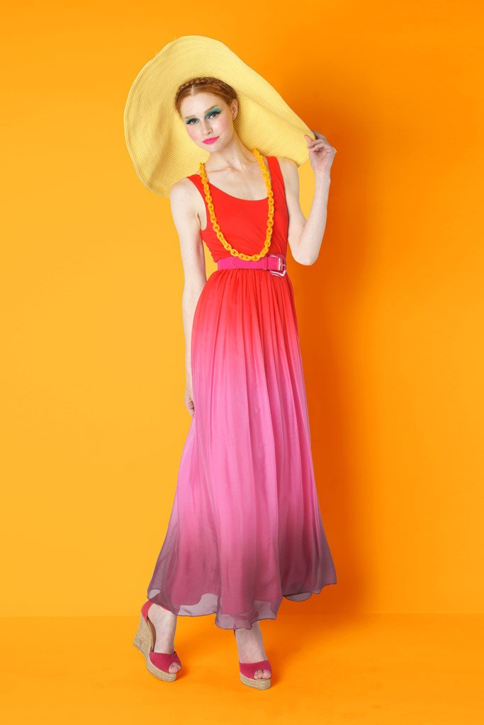 maxi dress with yellow hat