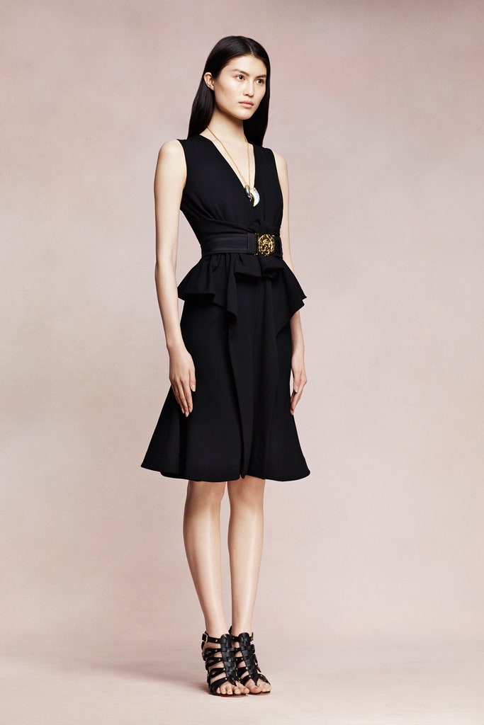 black fitted midi dress with peplum