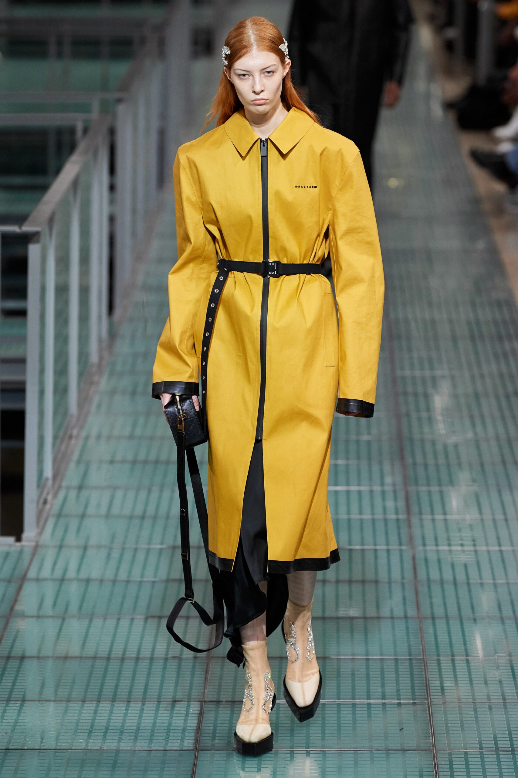 fitted yellow belted coat