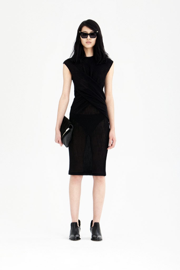 black fitted midi dress with accessories